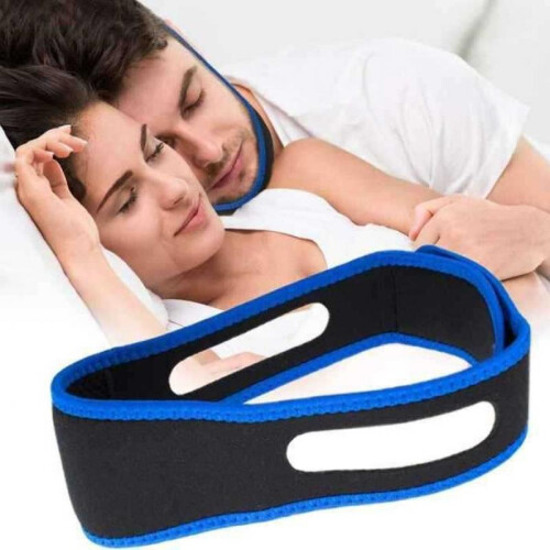 (Black) Anti-Snoring Chin Strap Effective Stop Snoring Adjustable Breathable Snoring Headband