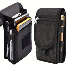 (black) Portable 3-Compartment Layered Storage Bag Outdoor Phone Waist Pack 6.3-Inch Casual Nylon Durable Belt Bag