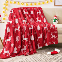 Reindeer Plush Throw Blanket Soft Holiday Home Decor