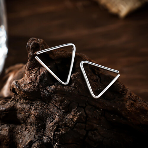 Sterling Silver Open Hoop Earrings Triangle Drop 1 Pair 2