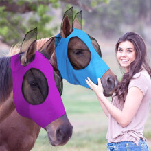(Blue) Horse Fly Mask with Ears, Breathable UV Protection Riding Face Mask, Insect Repellent Stable Mask for Horses, Multiple Colors
