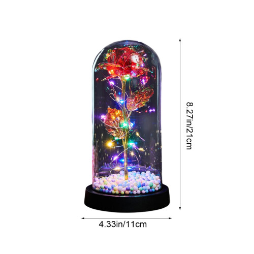 Gold Leaf Rose Glass Dome with LED Lights 1pc 1