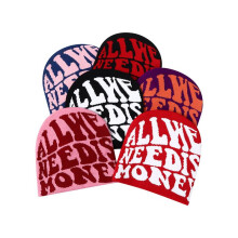 (Orange, 22*24cm) Winter Knit Beanie Letter Jacquard Skull Cap Warm Thermal Casual Unisex