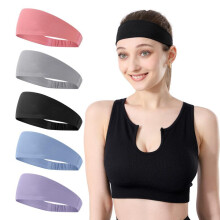 (light gray) Sport Headband for Running, Gym, Yoga - Quick-Dry Sweatband, Non-Slip Wide Elastic Hair Band for Men Women