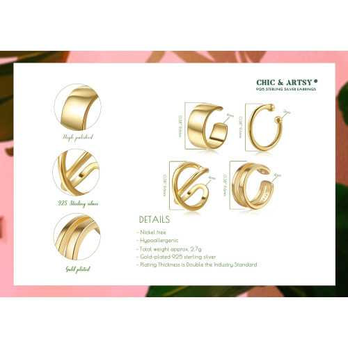 Gold-Plated Sterling Silver Non-Piercing Helix Cuff Earrings 2