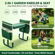 Outdoor Foldable Garden Kneeler Bench, 2-in-1 Seat Kneeling Pad with Dual Storage Bags