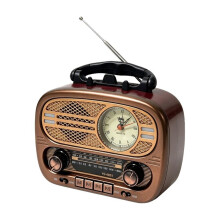 Portable Classic Vintage Radio Retro Pointer Clock Full Band FM AM SW Radio Speaker TF USB Music Player