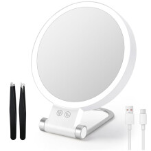 30X Dubbelzijdige LED Spiegel 3 Kleuren, Handheld Desktop Reis Make- Spiegel met Pincet