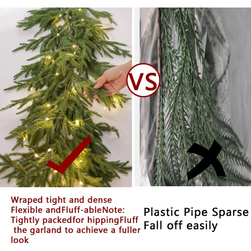 Artificial Norfolk Pine Garland Warm White LED 6FT 2