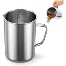4 Cup Measuring Cups Metal Pitcher, 32oz 304 Stainless Steel Measuring Cup 1000ml with Handle, for Baking and Frothing