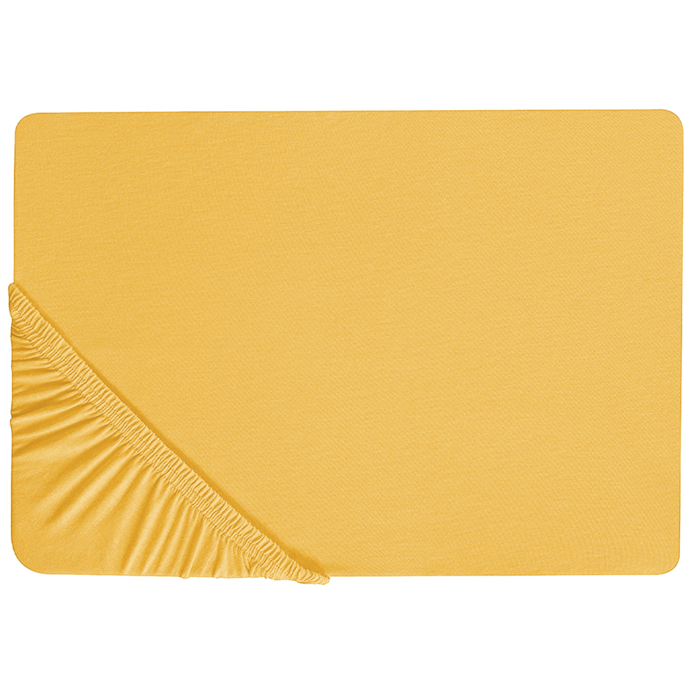 Photos - Bed Linen Beliani Fitted Sheet JANBU Cotton 180 x 200 cm Mustard