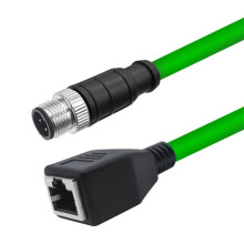 M12 D Type RJ45 Industrial 4 Pin Male to RJ45 Female Extension Wire Shielded CAT6 Ethernet Network Cable 2M