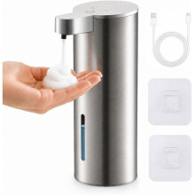 Dispensador Automático de Sabonete Líquido com Espuma, Recarregável em Aço Inoxidável, Sem Toque, 4 Níveis de Espuma, 350 ML