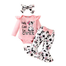 Baby Girl 3-Piece Outfit: Ribbed Romper, Bell Bottoms,