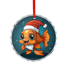 Goldfish Glass Ornament with Red Santa Hat