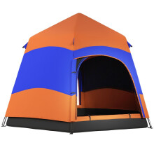 Six Man Hexagon Camping Tent with Hang Hook and Carry Bag - Orange and Blue