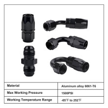 6AN Hose End Fitting Kit Straight 45 90 180 Degree with AN6 Male to Male Coupler & 6AN Hose Separator Clamp