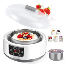 1.2L Yogurt Maker with 5 Glass Jars & Stainless Steel Bowl, Probiotic Yogurt Machine with LED Display, Adjustable Temp & Timer for Yogurt & Natto