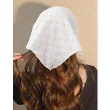 White Floral Lace Triangle Head Scarf for Women Lightweight