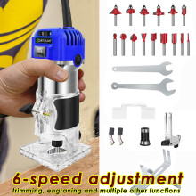 Electric Palm Router Tool, 800W 4000-30000 RPM 6 Variable Speed Wood Router with 1/4" Router Bits, Trimmer Base, Wood Trimmer Routers Woodworking