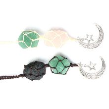 Car Star Moon Pendant Stone Crystal Chakra Quartz Net Bag Pendant Home Wall Hanging Decor Car Pendant Ornament Gift A