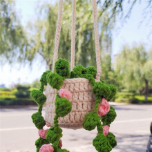 Rearview Mirror Pendant Cute Potted Plants Crochet Car Mirror Hand Knitted Plant Hanging Ornaments Car Accessories A