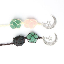 Car Star Moon Pendant Stone Crystal Chakra Quartz Net Bag Pendant Home Wall Hanging Decor Car Pendant Ornament Gift B