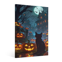 Black Cat Halloween Canvas Wall Art Framed
