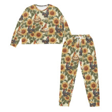 Women's Sunflower-Printed Long Sleeve Pajamas Crewneck, 2XL