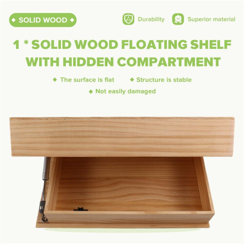 Solid Wood Floating Shelf with Hidden Compartment, Wall-Mounted Storage Rack, Home Decor B 2