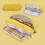 Pencil Case Yellow Oxford Fabric 3-Compartment Zippered 1