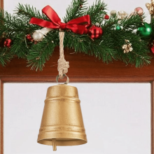 Metal Christmas Bell Rustic Brass Gold 4.8 Inch