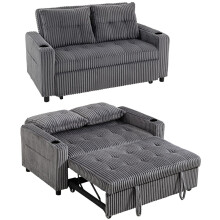 2 Seater Click Clack Sofa Bed with Pull Out Design, Corduroy Upholstery - Charcoal Grey