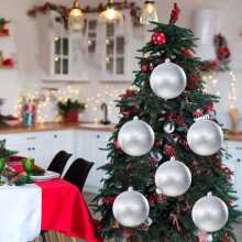 6 Inch Glitter Christmas Balls Silver Shatterproof Plastic
