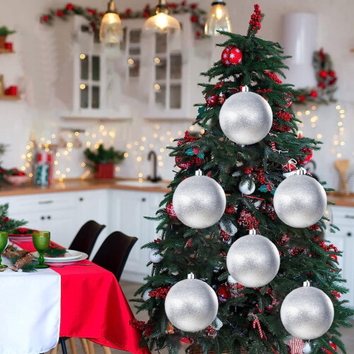 6 Inch Glitter Christmas Balls Silver Shatterproof Plastic