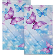 Butterfly Hand Towels Purple Blue 2 Pack