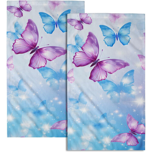 Butterfly Hand Towels Purple Blue 2 Pack