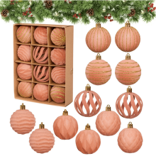 Christmas Ornaments Flocked Velvet 12PCS 2.38 Inch Rose Gold