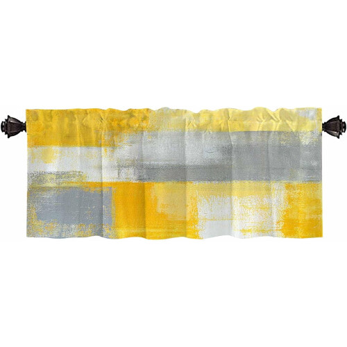 Abstract Art Valance Set Grey Yellow 52x18 Inches 2 Pack 1