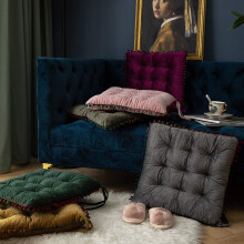 Square Velvet Dining Chair Cushion with Ties 16 x 16 inches