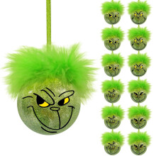 Green Shatterproof Christmas Ornaments with Fuzzy Hair and
