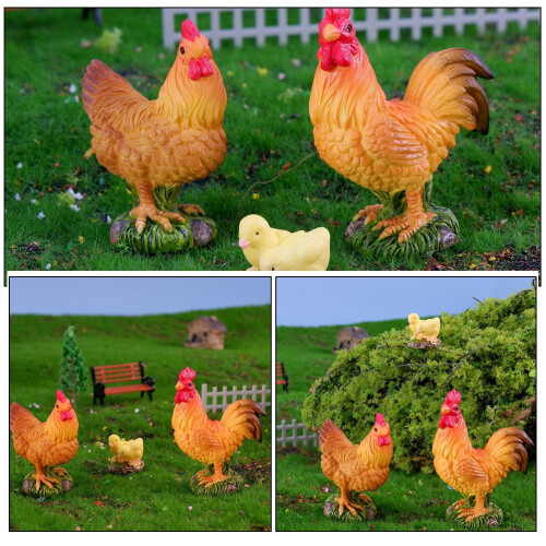 Resin Rooster Mini Figurine Assorted Colors 3 pcs 2