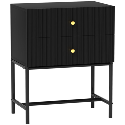 Elegant Two-Drawer Bedside Table - Black