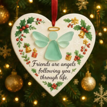 Sea Glass Heart Angel Ornaments 8 pcs 3.15 in