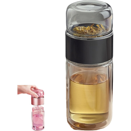 Glass Tea Infuser Bottle 3-in-1 Double-Layer Leak-Proof