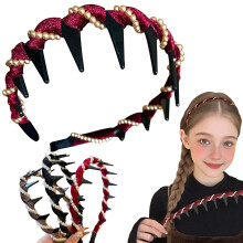 Artificial Pearl Hairband for Women with Braided Design
