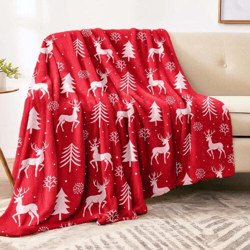 Reindeer Plush Throw Blanket Soft Holiday Home Decor 1