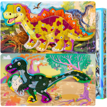 Holz Montessori Puzzles für Kinder Dinosaurier Zählen 20 Teile 2 Stück