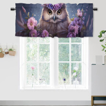 Watercolor Owl Curtain Valance Purple Pink Flowers Thermal