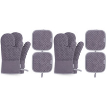 Oven Mitts Grey Protective Set for Baking Barbecue 2 Pcs
